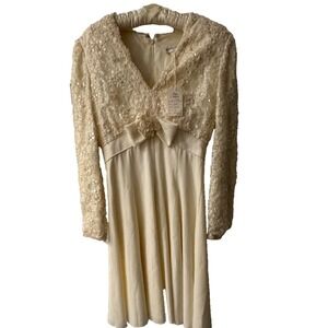 Vintage 1980's -90's Formal Knee-Length George F. Couture Dress Ivory